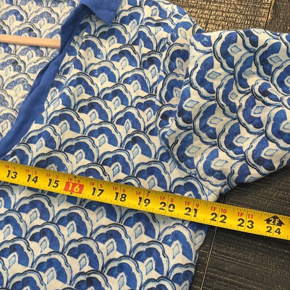 Sigrid Olsen 100% Linen Collared Blue White popover Floral Top Tunic size Large - Picture 6 of 7